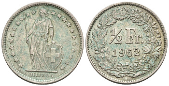 Швейцария 1/2 франка 1962 В KM 23 серебро 4576-934