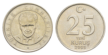 Турция 25 курушей 2005 KM 1167 медь цинк нкиель UNC 39-135