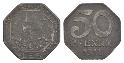 Маульбронн 50 пфеннигов 1918 Funck 325.3, Men05 16426.3, Men18 20605.3 железо 4636-1056