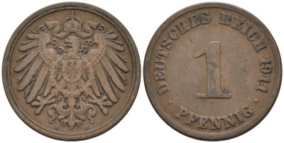 Германия 1 пфенниг 1911 A KM 10, J. 10 медь 4576-128