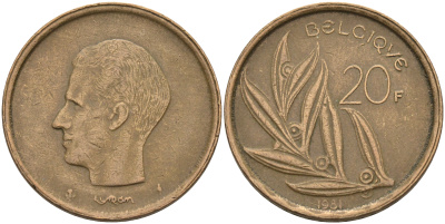 Бельгия 20 франков 1981 Belgique, Бодуэн I (1951-1993) KM 159 никель бронза    4592-1222