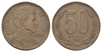 Чили 50 песо 1982 KM 219 алюминиевая бронза 4688-354