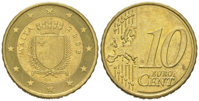 Мальта 10 евроцентов 2008 F KM 128 нордик UNC 4551-653
