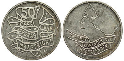 Нидерланды 50 гульденов 1994 Маастрихтский договор KM 217 серебро UNC 443-1032