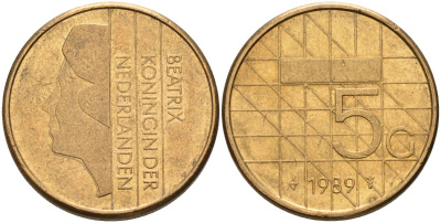 Нидерланды 5 гульденов 1989 Беатрикс (1980-2013) KM 210 никель плакированная бронзой 4153-1246