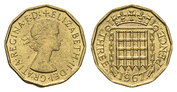 Великобритания 3 пенса 1967 Елизавета II (1952-2022) KM 900, Spink 4153 никель латунь 4121-715