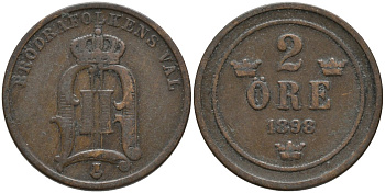Швеция 2 эре 1898 Оскар II (1872-1907) король Швеции и Норвегии KM 746 бронза 4147-218