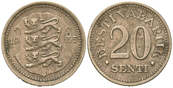 Эстония 20 центов 1935 Республика (1918-1941) KM 17 никель бронза 4615-1124