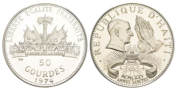 Гаити 50 гурдов 1974 Священный год, тираж 960 экземпляров KM 123 серебро PROOF 11-015-41