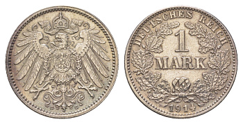 Германия 1 марка 1914 G, Вильгельм II (1888-1918) KM 14, J. 17 серебро 4626-244