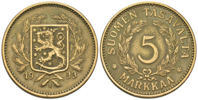 Финляндия 5 марок 1933 S KM 31 алюминиевая бронза 4589-1016