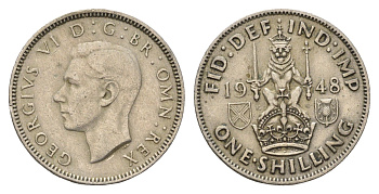 Великобритания 1 шиллинг 1948 Георг VI (1936-1952), Шотландский герб KM 864, Spink 4104 медно-никель 4635-247