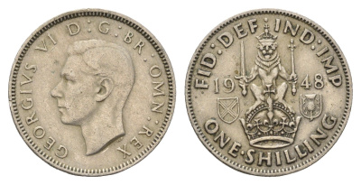 Великобритания 1 шиллинг 1948 Георг VI (1936-1952), Шотландский герб KM 864, Spink 4104 медно-никель 4635-247