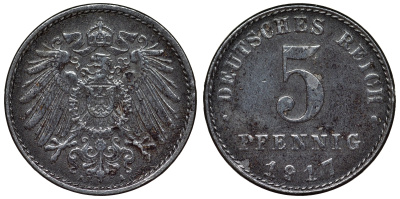 Германия 5 пфеннигов 1917 A KM 19, J. 297, Weege 5 железо 4118-1051
