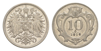 Австрия 10 геллеров 1910 Франц Иосиф I (1848-1916) KM 2802 никель 4639-1043