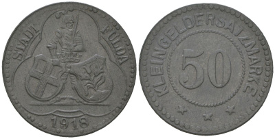 Фульда (Пруссия, Гессен-Нассау) 50 пфенингов 1918 Funck 146.8A цинк 4601-757