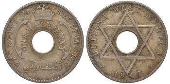 Британская Западная Африка 1/2 пенни 1947 H, Георг VI KM 18 медно-никель 25-2255