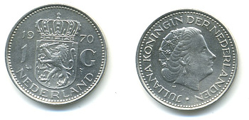 Нидерланды 1 гульден 1970 Юлиана (1948-1980) KM 184а никель 84-743