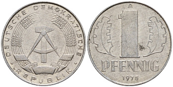 ГДР 1 пфенниг 1975 A KM 8.1 алюминий 105-1224