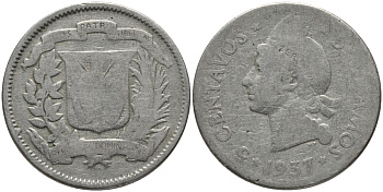 Доминиканская республика 5 сентаво 1937 индеец KM 18 медно-никель 4395-344