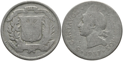 Доминиканская республика 5 сентаво 1937 индеец KM 18 медно-никель 4395-344