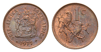 ЮАР 1 цент 1977 герб, капские воробьи KM 82 бронза aUNC 4690-1223