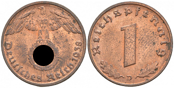 ГЕРМАНИЯ 1 РЕЙХСПФЕННИГ 1938 D J 361, KM 89 бронза aUNC 73-651