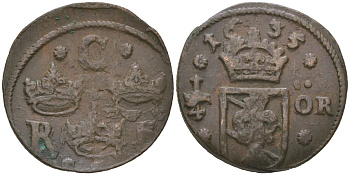 Швеция 1/4 эре 1635 Кристина (1632-1654) KM 152 медь 4171-1221