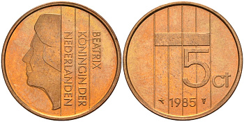 Нидерланды 5 центов 1985 Беатрикс (1980-2013) KM 202 бронза UNC 4116-241