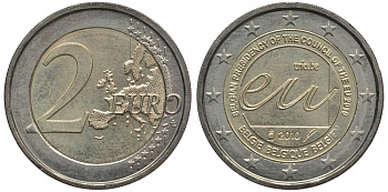 Бельгия 2 евро 2010 Председательство в Совете Европы KM 289 биметалл 3856-632