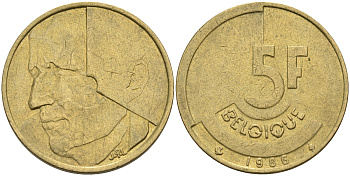 Бельгия 5 франков 1986 Belgique KM 163 латунь алюминиевая бронза    4592-1227