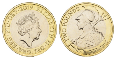 Великобритания 2 фунта 2019 Елизавета II (1952-2022), Возрождение Британии KM 1348, Spink K7 биметалл BU 1516-1043
