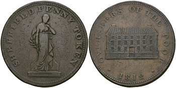 Великобритания, Йоркшир 1 пенни 1812 Withers 982, Davis 124 медь 1526-1212