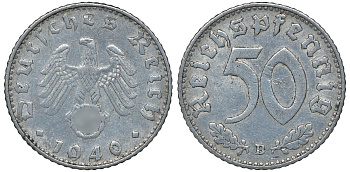 Германия 50 рейхспфеннигов 1940 B KM 96, J.372 алюминий 72-1311