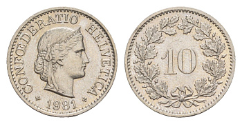 Швейцария 10 раппенов 1981 KM 27 медно-никель 4643-345
