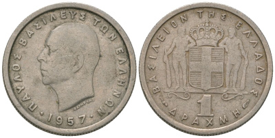 Греция 1 драхма 1957 Павел I (1947-1964) KM 81 медно-никель 4594-422