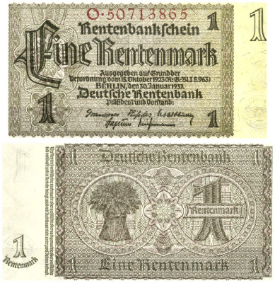 Германия 1 рентенмарка 1937  Pick 173 b (1)   бумага  aUNC  7221-27-2-1