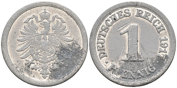 Германия 1 пфенниг 1917 A KM 24, J. 300, Weege 2 алюминий 4594-1254