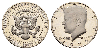 США 1/2 доллара (50 центов) 1979 S, Джон Кеннеди, редкий тип 2 KM A202b медь плакированная медно-никелем PROOF 1525-1221