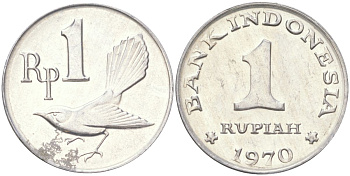 Индонезия 1 рупия 1970 птичка мухоловка KM 20 алюминий UNC 4614-345