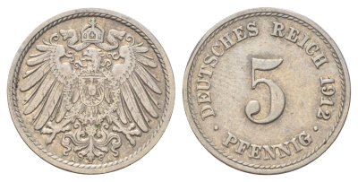 Германия 5 пфеннигов 1912 A KM 11, J. 12 медно-никель 4701-1045