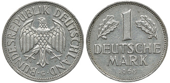 ФРГ 1 МАРКА 1968 G J 385, KM 110 медно-никель aUNC 72-755