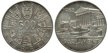 Австрия 500 шиллингов 1983 здание Парламента KM 2964 серебро UNC 413-4732