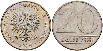 Польша 20 злотых 1989 MW Y 153.2 медно-никель 4187-743