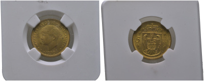 Румыния 5 лей 1930 в слабе NGC, грейд MS 62 KM 48 никель латунь UNC 15-011-10