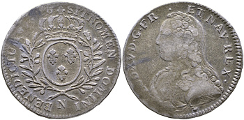 Франция 1/2 экю 1726 N, Людовик XV KM 484.13 серебро 603-1413