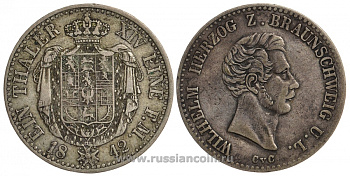 Брауншвейг-Вольфенбюттель 1 талер 1842 CvC Вильгельм KM 1131 серебро 00-000-00