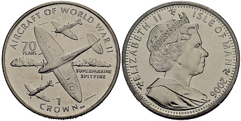 Остров Мэн 1 крона 2006 70 лет создания самолета Спитфайр KM NEW медно-никель UNC 74-535