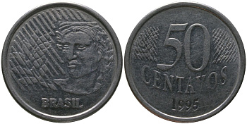 Бразилия 50 сентаво 1995 KM 635, Schon 144 нержавеющая сталь 4523-321