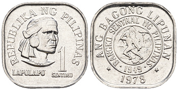 Филиппины 1 сентимо 1978 вождь острова Мактан Лапу-Лапу KM 205 алюминий  UNC  220-1115
